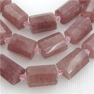 pink Strawberry Quartz beads, faceted tube, approx 12-18mm