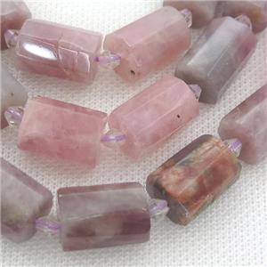 pink Madagascar Rose Quartz beads, faceted tube, approx 12-18mm