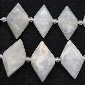 white MoonStone rhombic beads, B-grade, approx 13-28mm