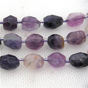 purple Fluorite beads, faceted barrel, approx 7-13mm