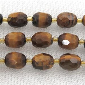 Tiger eye stone beads, faceted barrel, approx 8-10mm