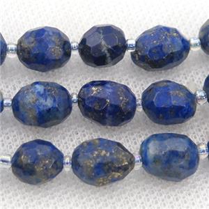 blue Lapis beads, faceted barrel, approx 8-12mm
