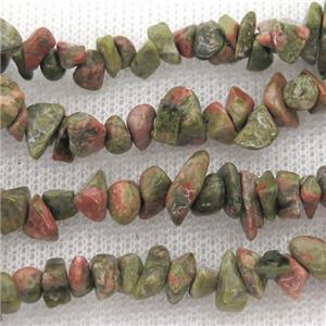 Unakite chip beads, approx 5-8mm