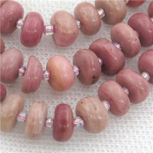 pink wooden jasper rondelle beads, approx 4-8mm