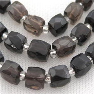 Smoky Quartz Beads, faceted cube, approx 8mm