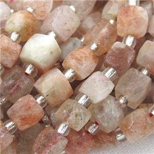 orange SunStone Beads, faceted cube, approx 10mm