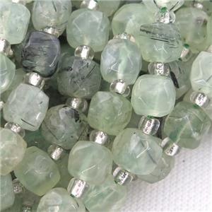 green Prehnite Beads, faceted cube, approx 10mm