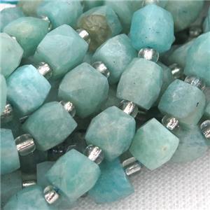 green Amazonite Beads, faceted cube, approx 10mm