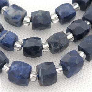 blue Sodalite Beads, faceted cube, approx 10mm