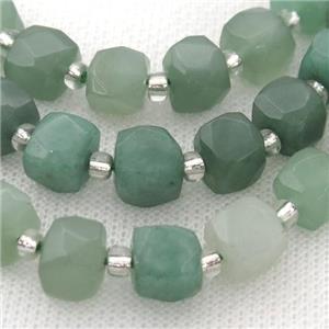 green Aventurine Beads, faceted cube, approx 8mm