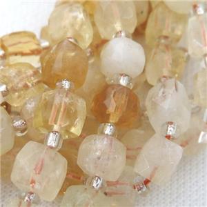 yellow Citrine Beads, faceted cube, approx 8mm