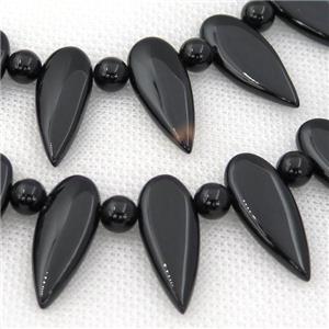 black Onyx Agate teardrop beads, approx 10-34mm