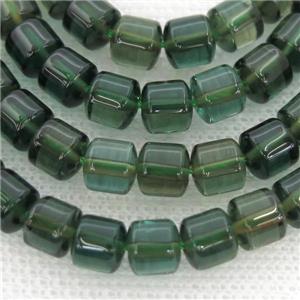 Crystal Quartz Beads, tube, green dye, approx 8x8mm
