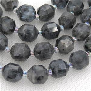 black larvikite Labradorite bullet beads, approx 7-8mm