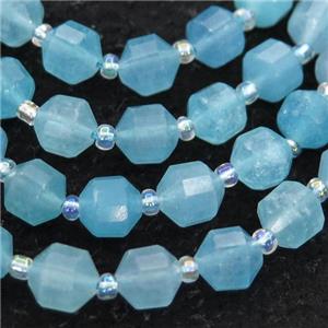 Aquamarine bullet beads, blue treated, approx 9-10mm