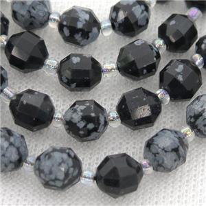 black Snowflake bullet beads, approx 7-8mm