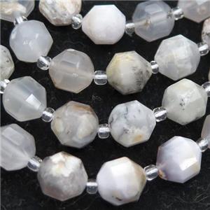 white Moss Opal stone bullet beads, approx 9-10mm
