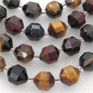 Tiger eye stone bullet beads, multicolor, approx 9-10mm