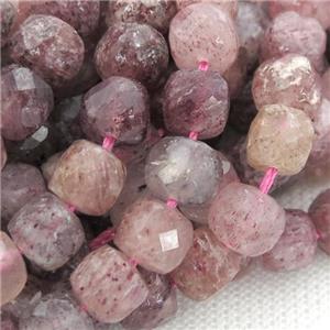 Strawberry Quartz Beads, faceted cube, approx 7mm