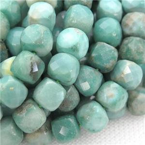 green Grass Agate Beads, faceted cube, approx 7mm