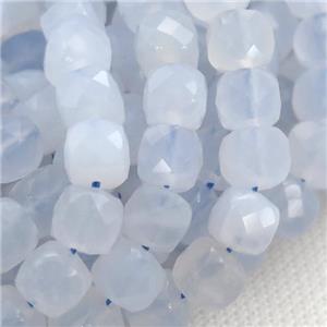 blue Chalcedony Beads, faceted cube, approx 7mm