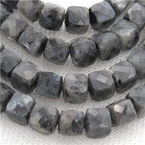 black larvikite Labradorite Beads, faceted cube, approx 4mm