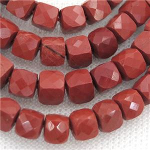 red Jasper Beads, faceted cube, approx 6mm