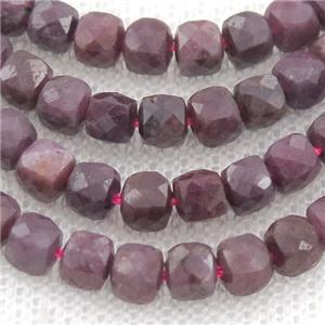 Ruby Beads, faceted cube, approx 4mm