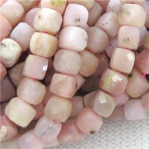 pink Opal Beads, faceted cube, approx 4mm