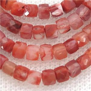 red Carnelian Agate Beads, faceted cube, approx 4mm