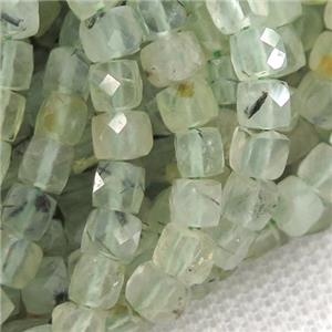 green Prehnite Beads, faceted cube, approx 4mm