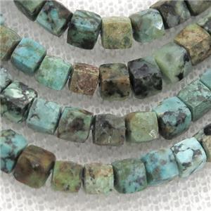 green African Turquoise Beads, faceted cube, approx 4mm