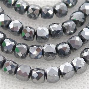 Terahertz Stone Beads, faceted cube, approx 4mm