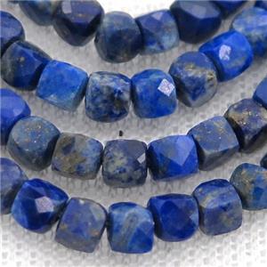 blue Lapis Beads, faceted cube, approx 4mm