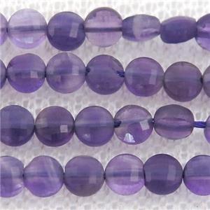 purple Amethyst Beads, faceted circle, approx 4mm dia
