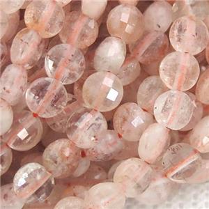 gold spot SunStone Beads, faceted coin, approx 4mm dia