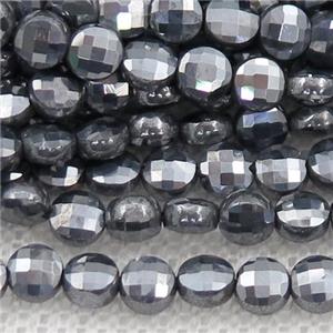Terahertz Stone Beads, faceted circle, approx 4mm dia