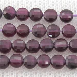 purple Garnet Beads, faceted coin, approx 4mm dia