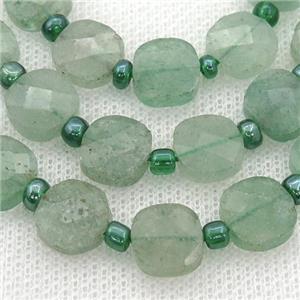 green Strawberry Quartz Beads, faceted square, approx 8mm