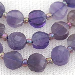 purple Amethyst Beads, faceted circle, approx 8mm