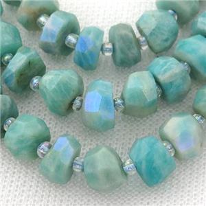 green Amazonite Beads, faceted rondelle, electroplated, approx 5-10mm