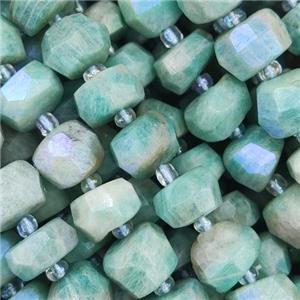 electroplated Amazonite Beads, green, faceted rondelle, B-grade, approx 8-10mm