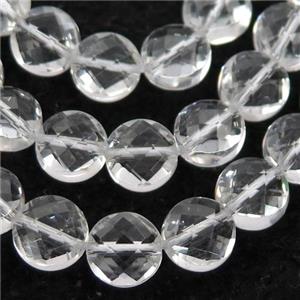 Clear Quartz Beads, faceted circle, approx 8mm dia
