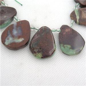 green Australian Chrysoprase teardrop beads, approx 13-33mm