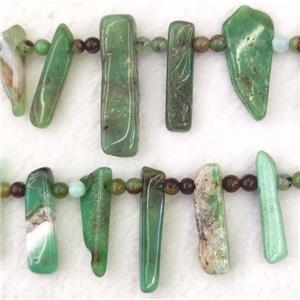green Australian Chrysoprase stick beads, approx 13-18mm