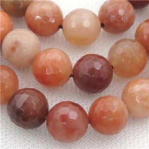 red Carnelian Agate Beads, faceted round, approx 12mm dia