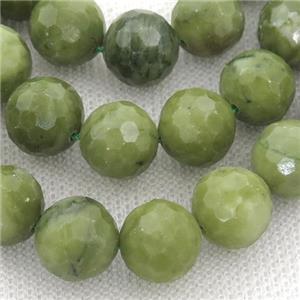 Chinese Nephrite Jade Beads Green Faceted Round, approx 6mm dia