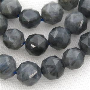 black Labradorite Beads, faceted round, approx 12mm dia