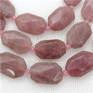 pink Strawberry Quartz Beads, faceted rectangle, approx 13-20mm