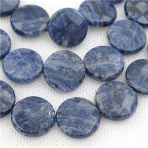 blue Sodalite Beads, faceted circle, approx 18mm dia